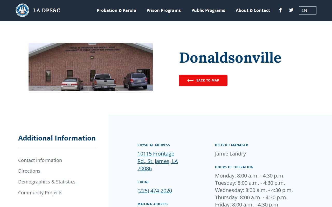 Assumption Parish parole and probation Donaldsonville District contact page