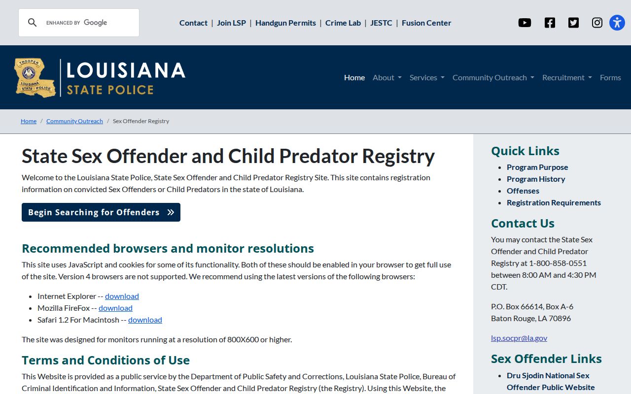 Louisiana registry gateway separate from an Assumption Parish VINELink inmate check